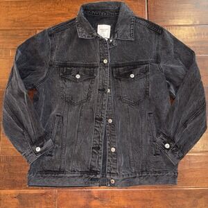 Abercrombie & Fitch Black Denim Oversized Trucker Jacket Size Small EUC